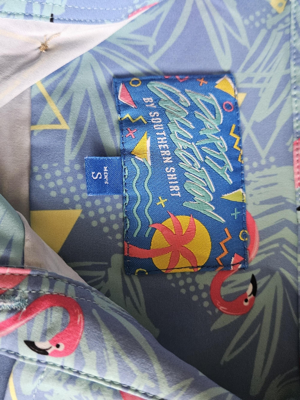 Southern Tide Men’s Casual Button Down Shirt - Blue with Pink Flamingo Print